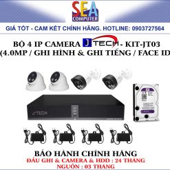 Bộ 4 camera IP J-TECH 4.0MP (Ghi hình & ghi tiếng / Nhận diện khuôn mặt) - KIT-JTUHD03