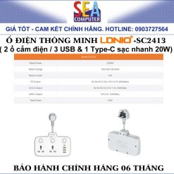 Alternative view of Ổ cắm điện thông minh LDNIO 2 ổ điện, 4 USB 20w, cáp 5cm - SC2413