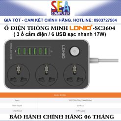 Alternative view of Ổ cắm điện thông minh LDNIO 3 ổ điện, 6 USB 17w, cáp 2m - SC3604