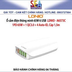 Alternative view of Ổ cắm điện thông minh 65W 6 USB  LDNIO - A6573C 1PD 65W + 1 QC3.0 + 4 Auto-ID, Cáp 1,5m