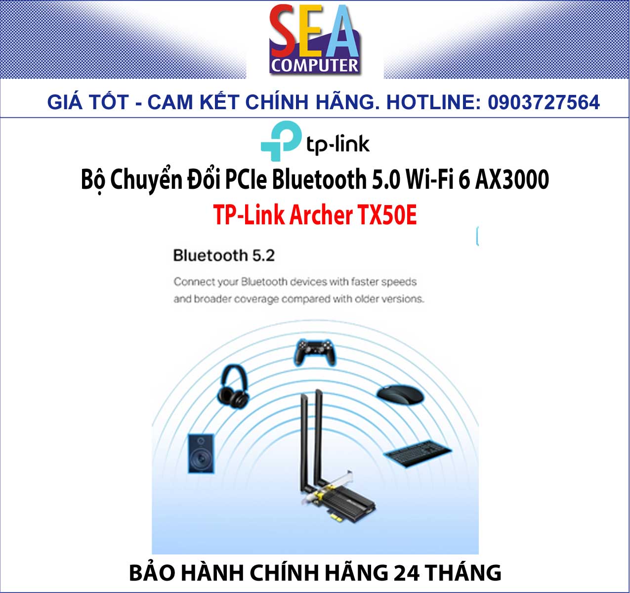 Bộ Chuyển Đổi PCIe Bluetooth 5.0 Wi-Fi 6 AX3000 TP-Link Archer TX50E - Ảnh 4