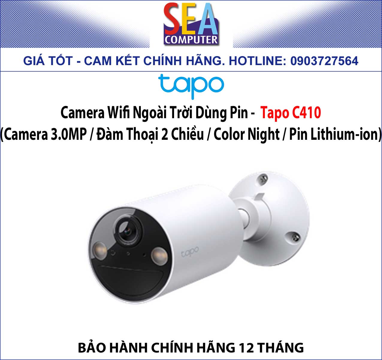 Camera Wifi Ngoài Trời Dùng Pin 3.0MP - Tapo C410