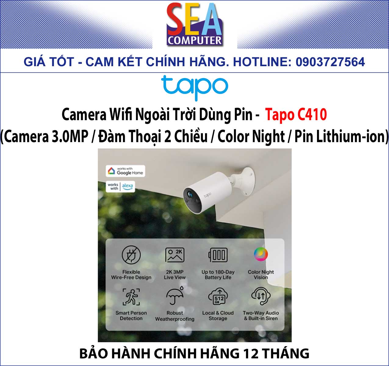 Camera Wifi Ngoài Trời Dùng Pin 3.0MP - Tapo C410 - Ảnh 4