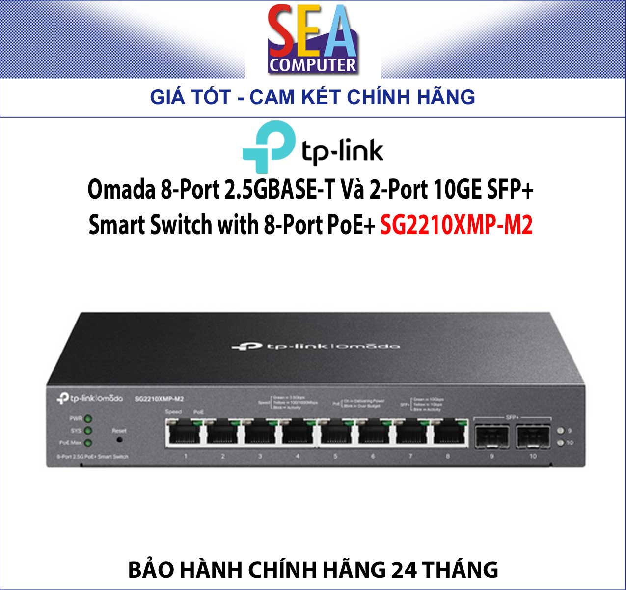 TP-LINK Smart Switch with 8-Port PoE+, Omada 8-Port 2.5GBASE-T Và 2-Port 10GE SFP+ - SG2210XMP-M2