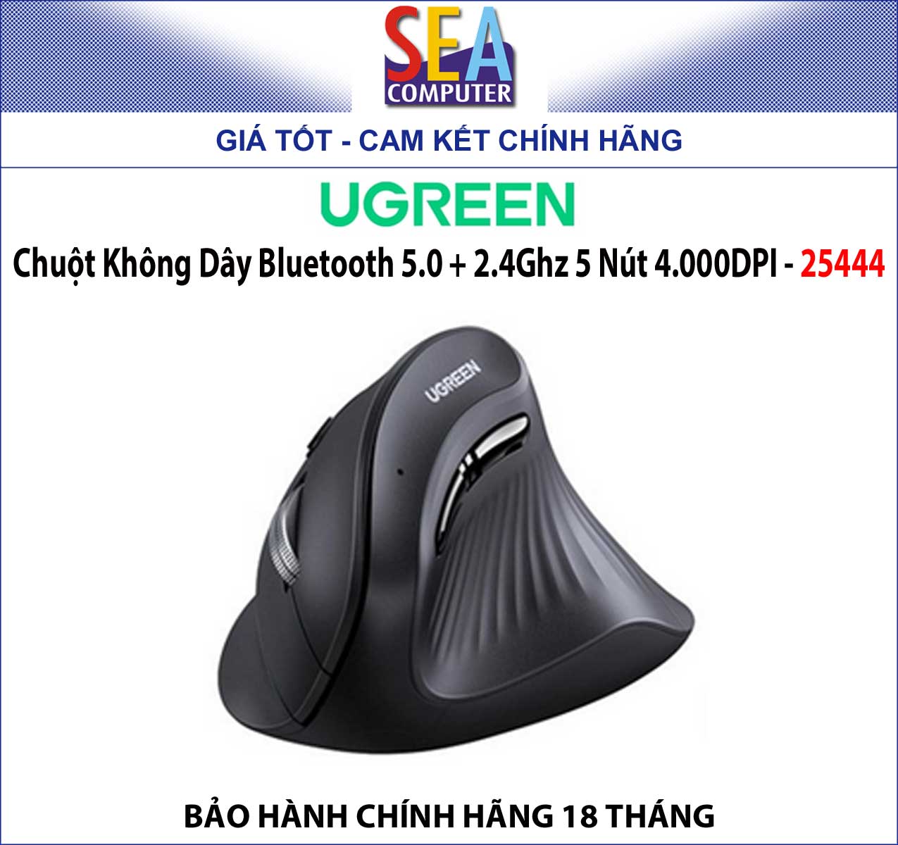 Chuột Không Dây Cong Thái Học Bluetooth 5.4 + 2.4Ghz 5 Nút 4.000 DPI - Ugreen 25444