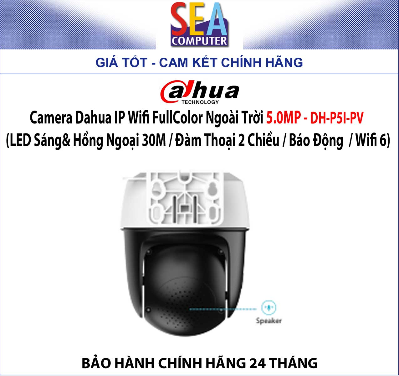 Camera Dahua IP Wifi FullColor Ngoài Trời 5.0MP - DH-P5I-PV (LED Sáng& Hồng Ngoại 30M / Đàm Thoại 2 Chiều / Báo Động / Wifi 6) - Ảnh 3