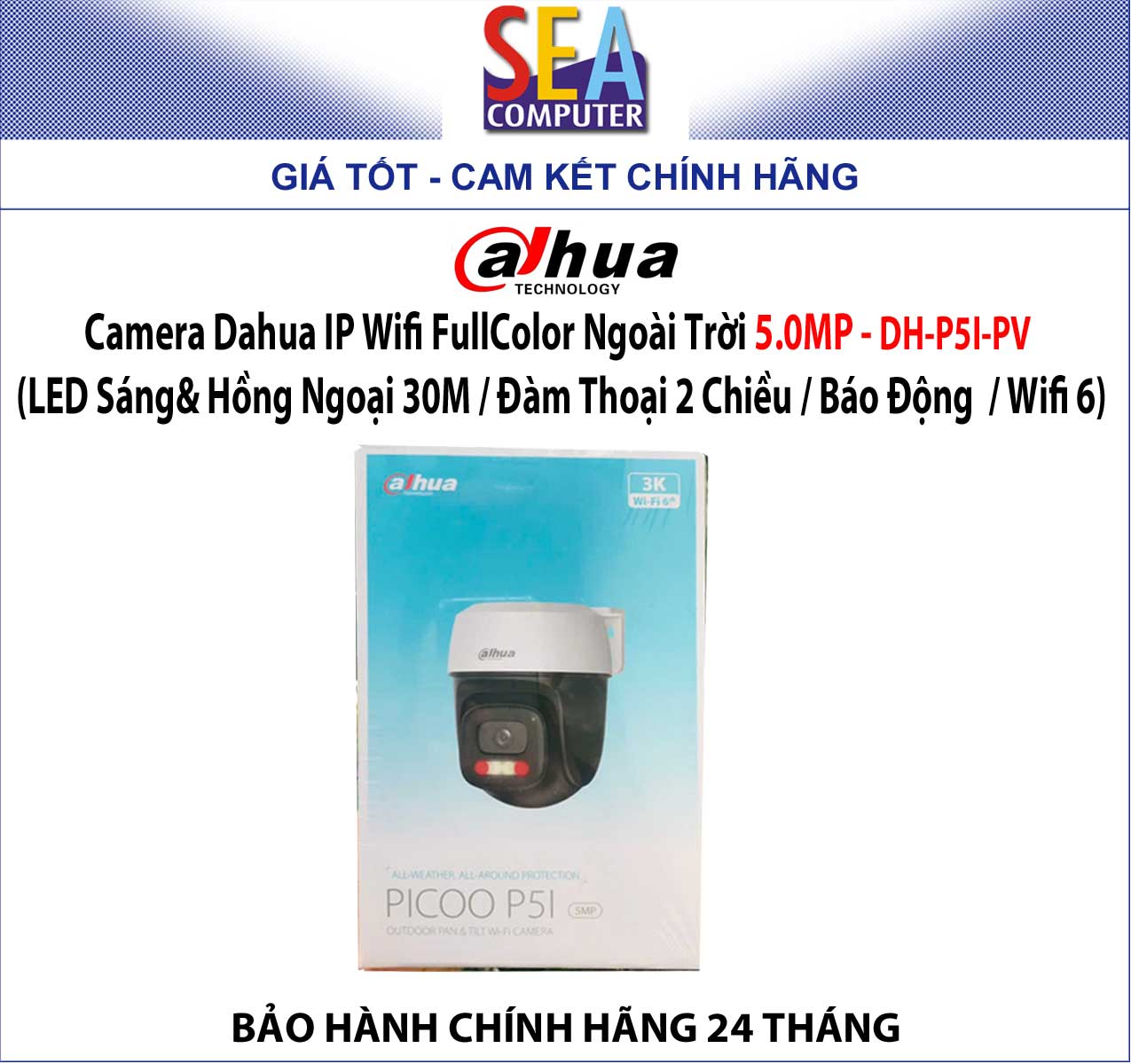 Camera Dahua IP Wifi FullColor Ngoài Trời 5.0MP - DH-P5I-PV (LED Sáng& Hồng Ngoại 30M / Đàm Thoại 2 Chiều / Báo Động / Wifi 6) - Ảnh 4