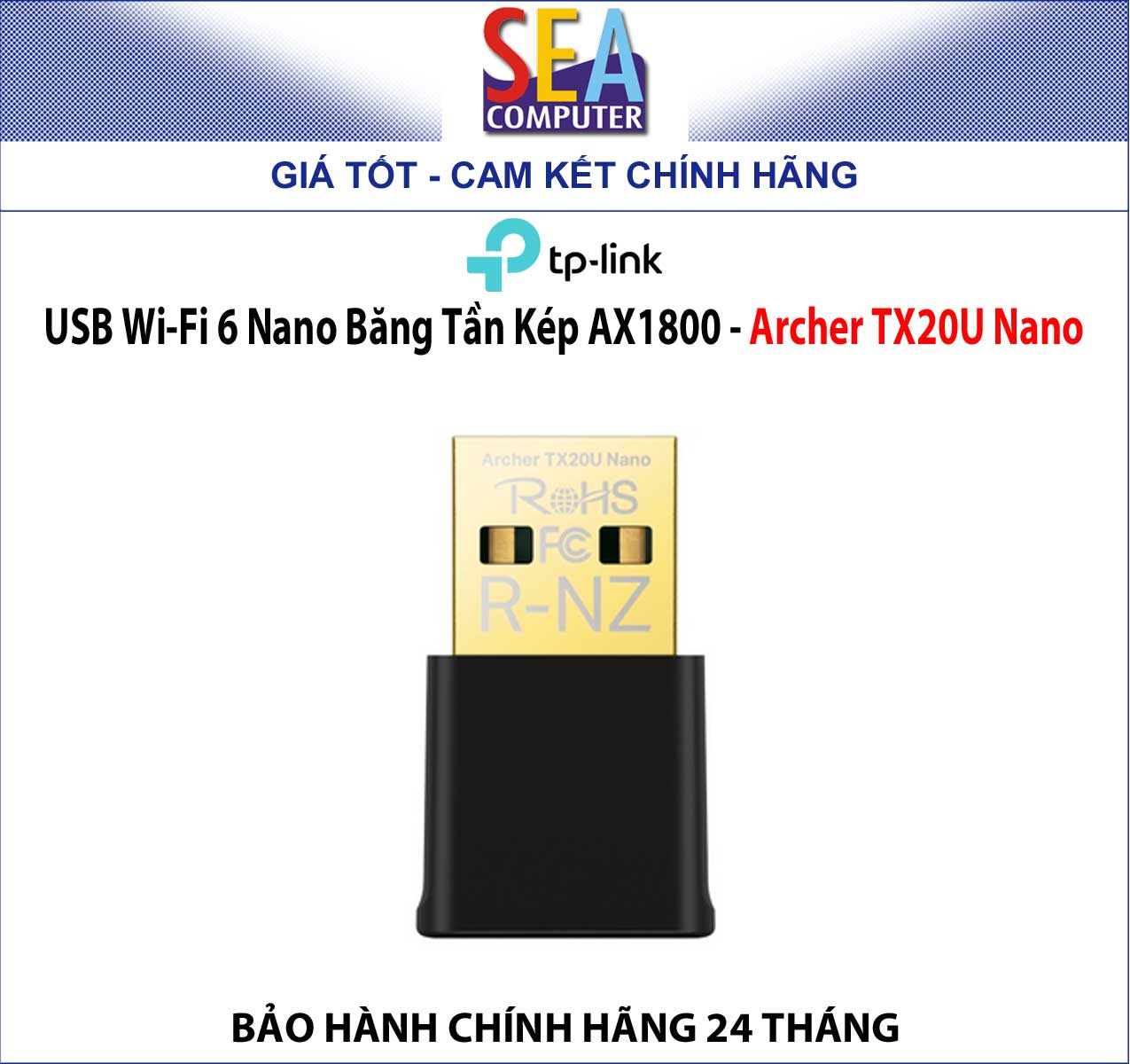 USB Wi-Fi 6 Nano Băng Tần Kép AX1800 - TPLINK Archer TX20U Nano